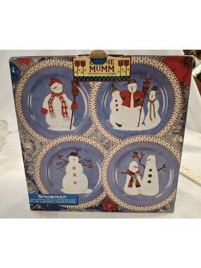 Debbie Mumm Snowman Set Of 4 Dessert/Salad Plates Winter Holiday Tableware